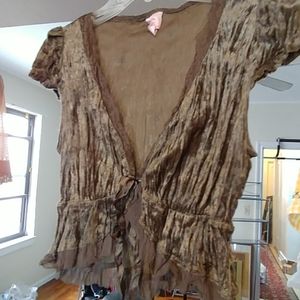 Sage green crushed velvet empire waist jacket.